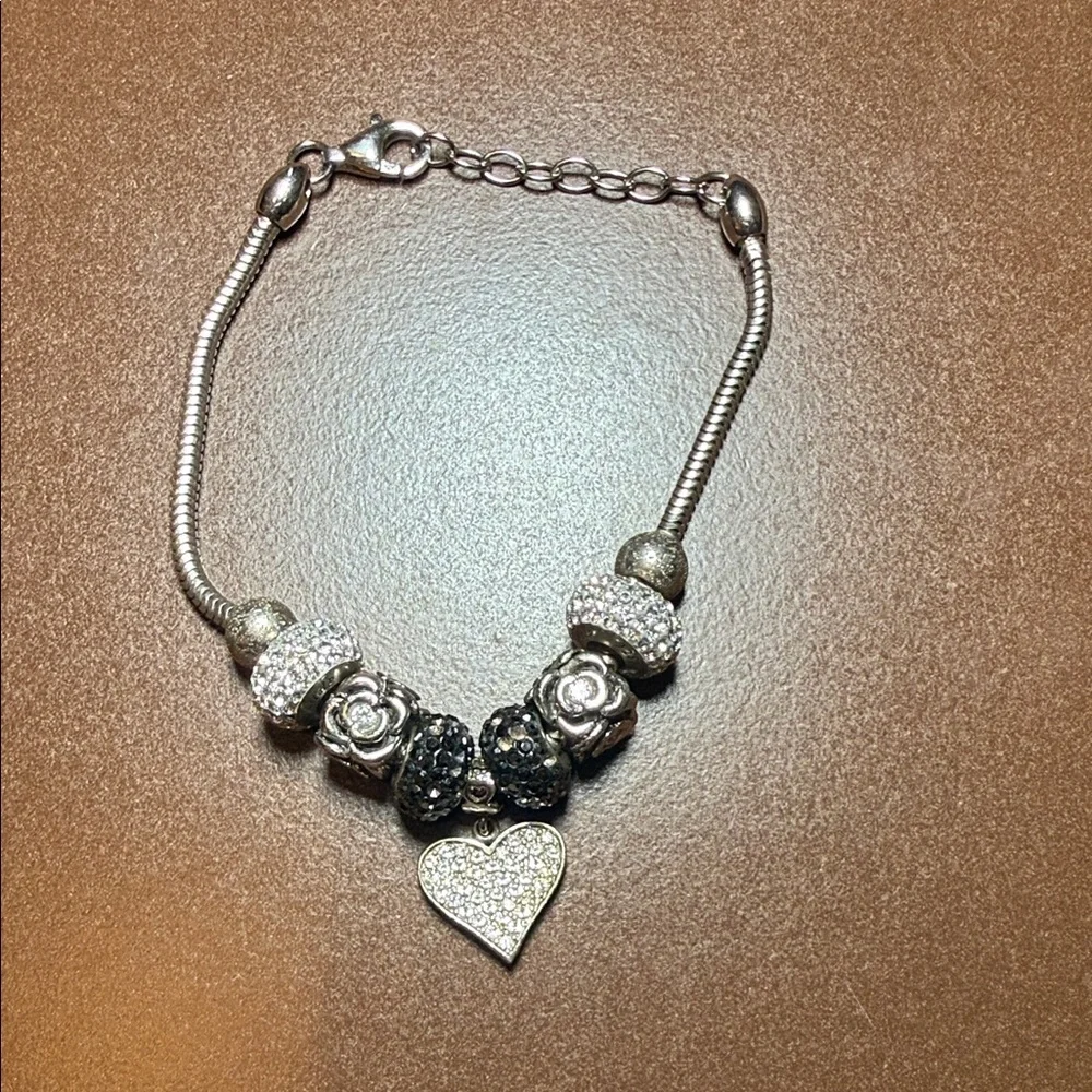 Silver and Black Heart Charm Necklace - Picture 4 of 5